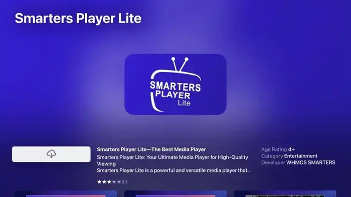 Downloading IPTV Smarters Player Lite on Apple TV