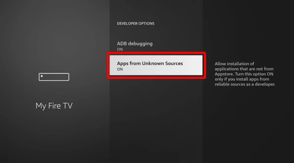 Turning on the Apps from Unknown Sources permission on Fire TV
