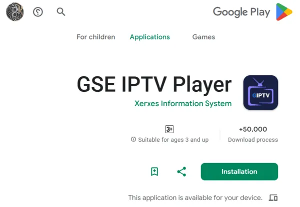 Searching for GSE Smart IPTV on Google Play Store for Android TV installation