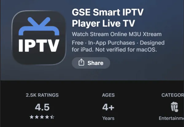 GSE Smart IPTV app for iPhone and Apple TV available on the Apple App Store