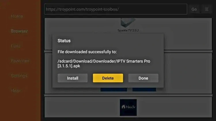 Deleting the installation APK file to save space on Firestick
