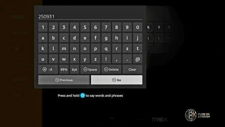 Typing the code 250931 to download IPTV Smarters Pro APK