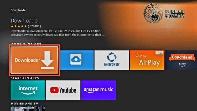 The Downloader app icon on the Amazon Firestick Apps screen